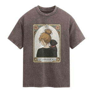 Black Labrador Mom Washed Cotton T-Shirt Funny Tarot Card Dog Lover Gift