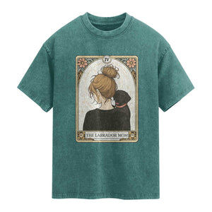 Black Labrador Mom Washed Cotton T-Shirt Funny Tarot Card Dog Lover Gift