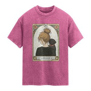 Black Labrador Mom Washed Cotton T-Shirt Funny Tarot Card Dog Lover Gift