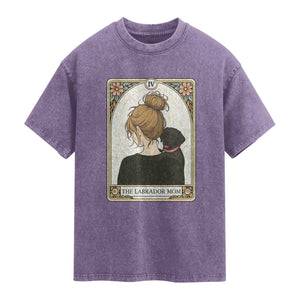 Black Labrador Mom Washed Cotton T-Shirt Funny Tarot Card Dog Lover Gift