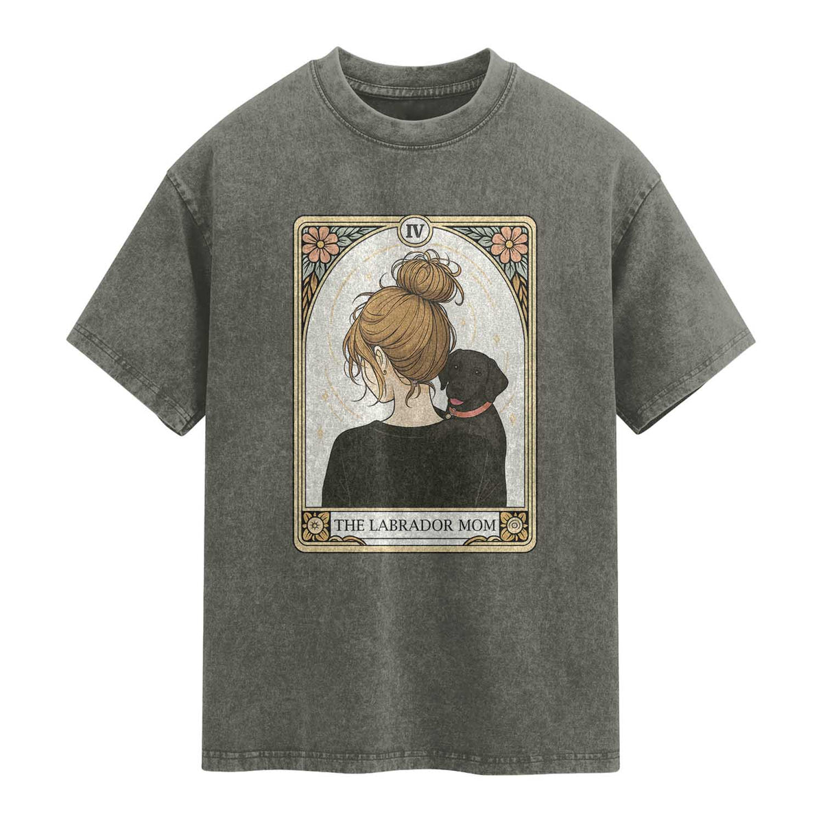 Black Labrador Mom Washed Cotton T-Shirt Funny Tarot Card Dog Lover Gift