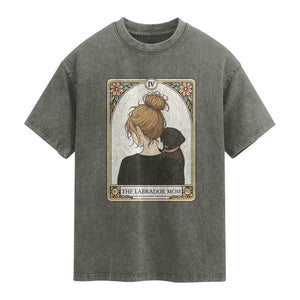 Black Labrador Mom Washed Cotton T-Shirt Funny Tarot Card Dog Lover Gift