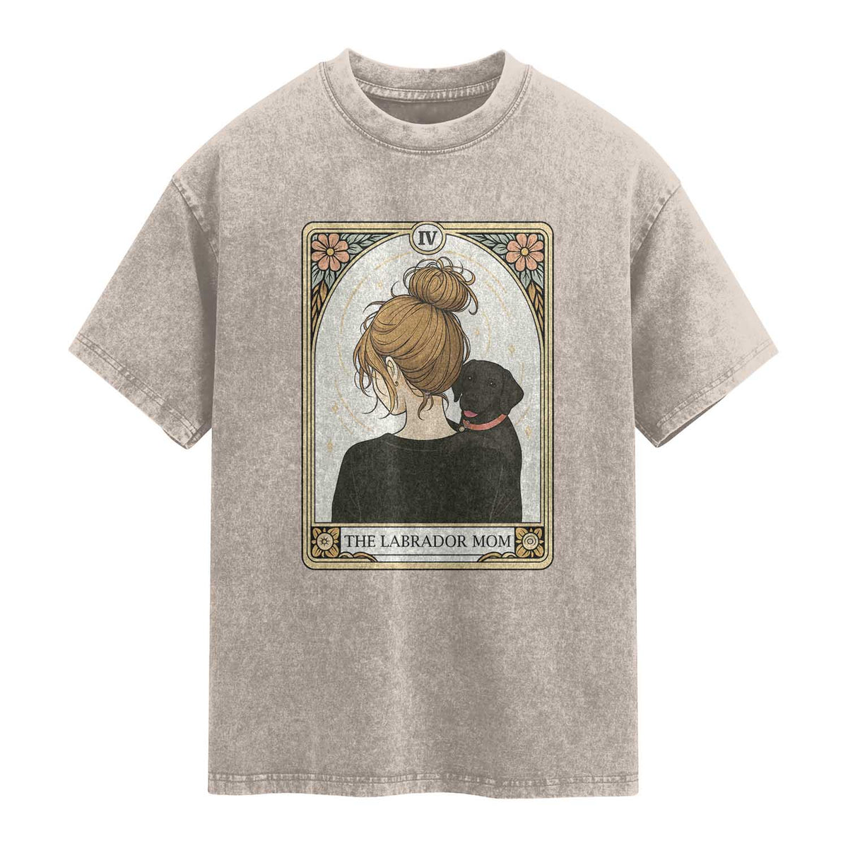 Black Labrador Mom Washed Cotton T-Shirt Funny Tarot Card Dog Lover Gift