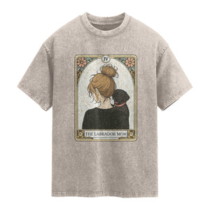 Black Labrador Mom Washed Cotton T-Shirt Funny Tarot Card Dog Lover Gift