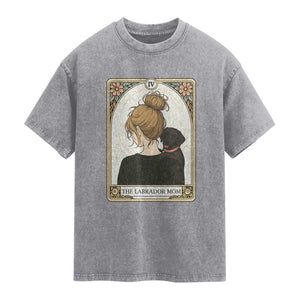 Black Labrador Mom Washed Cotton T-Shirt Funny Tarot Card Dog Lover Gift
