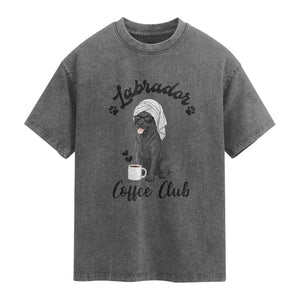 Labrador Coffee Club Washed Cotton T-Shirt Funny Dog Lover Gift
