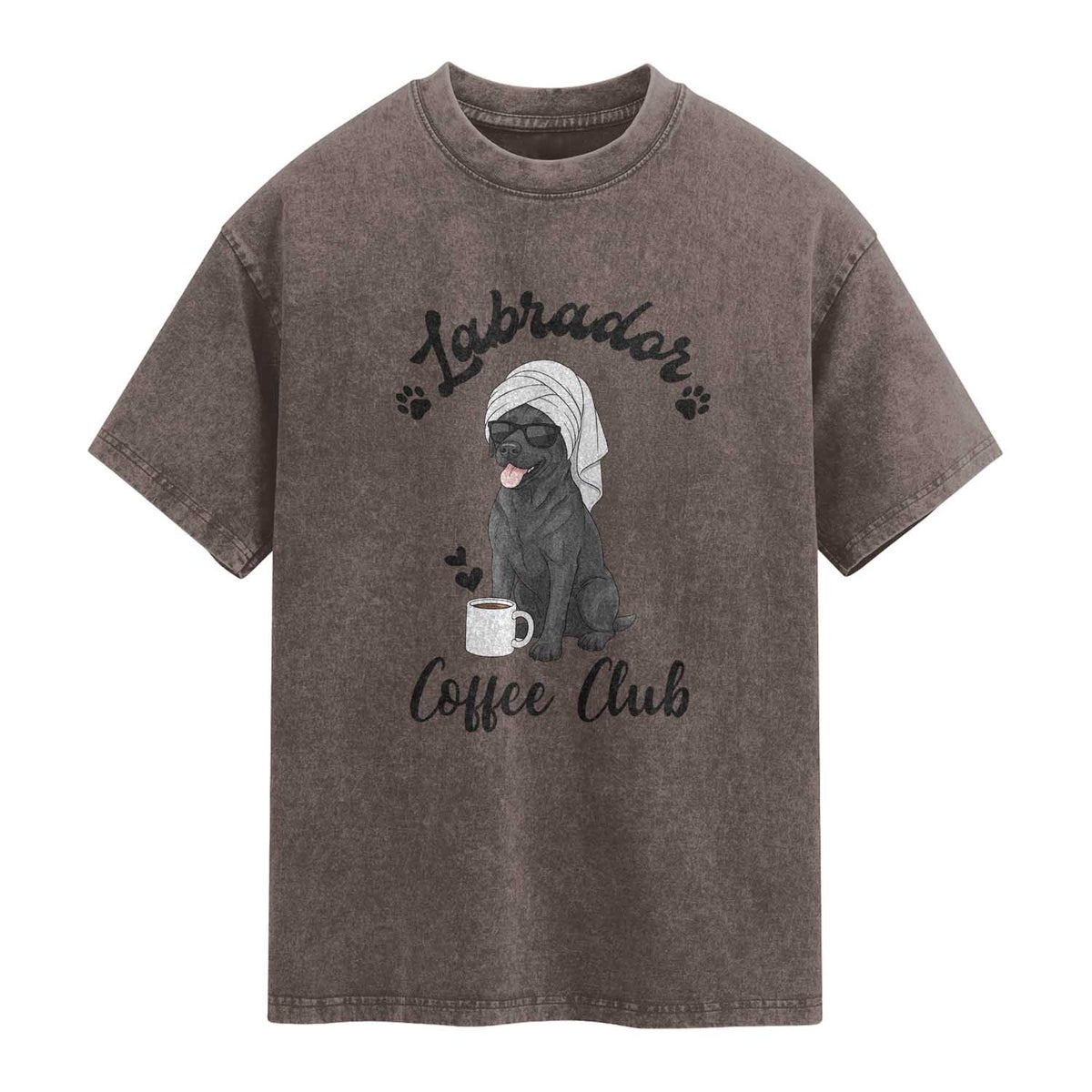 Labrador Coffee Club Washed Cotton T-Shirt Funny Dog Lover Gift