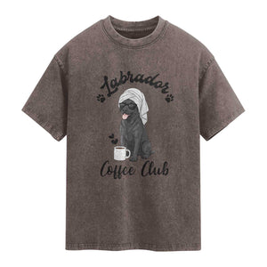 Labrador Coffee Club Washed Cotton T-Shirt Funny Dog Lover Gift