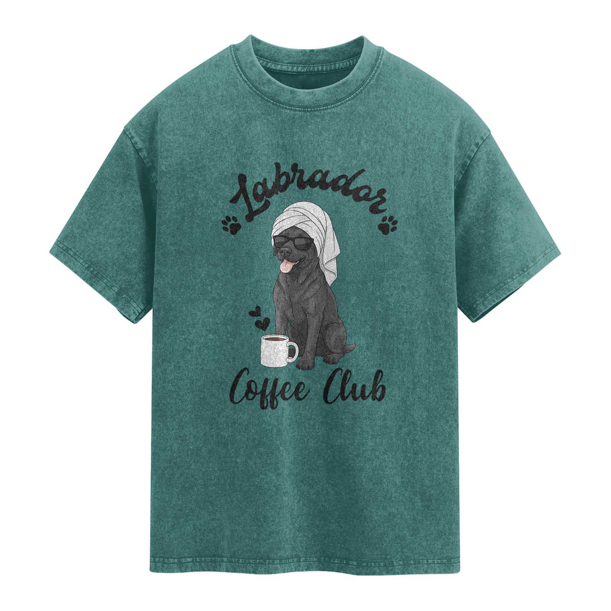 Labrador Coffee Club Washed Cotton T-Shirt Funny Dog Lover Gift