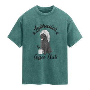 Labrador Coffee Club Washed Cotton T-Shirt Funny Dog Lover Gift