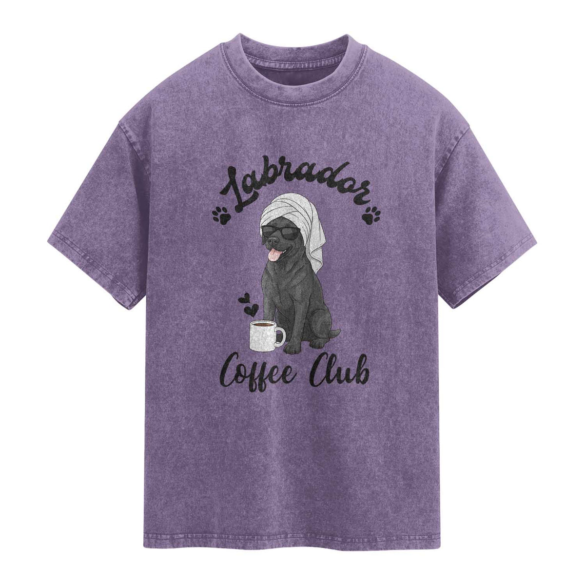Labrador Coffee Club Washed Cotton T-Shirt Funny Dog Lover Gift