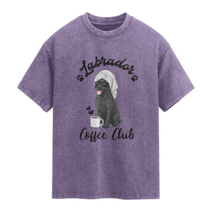 Labrador Coffee Club Washed Cotton T-Shirt Funny Dog Lover Gift