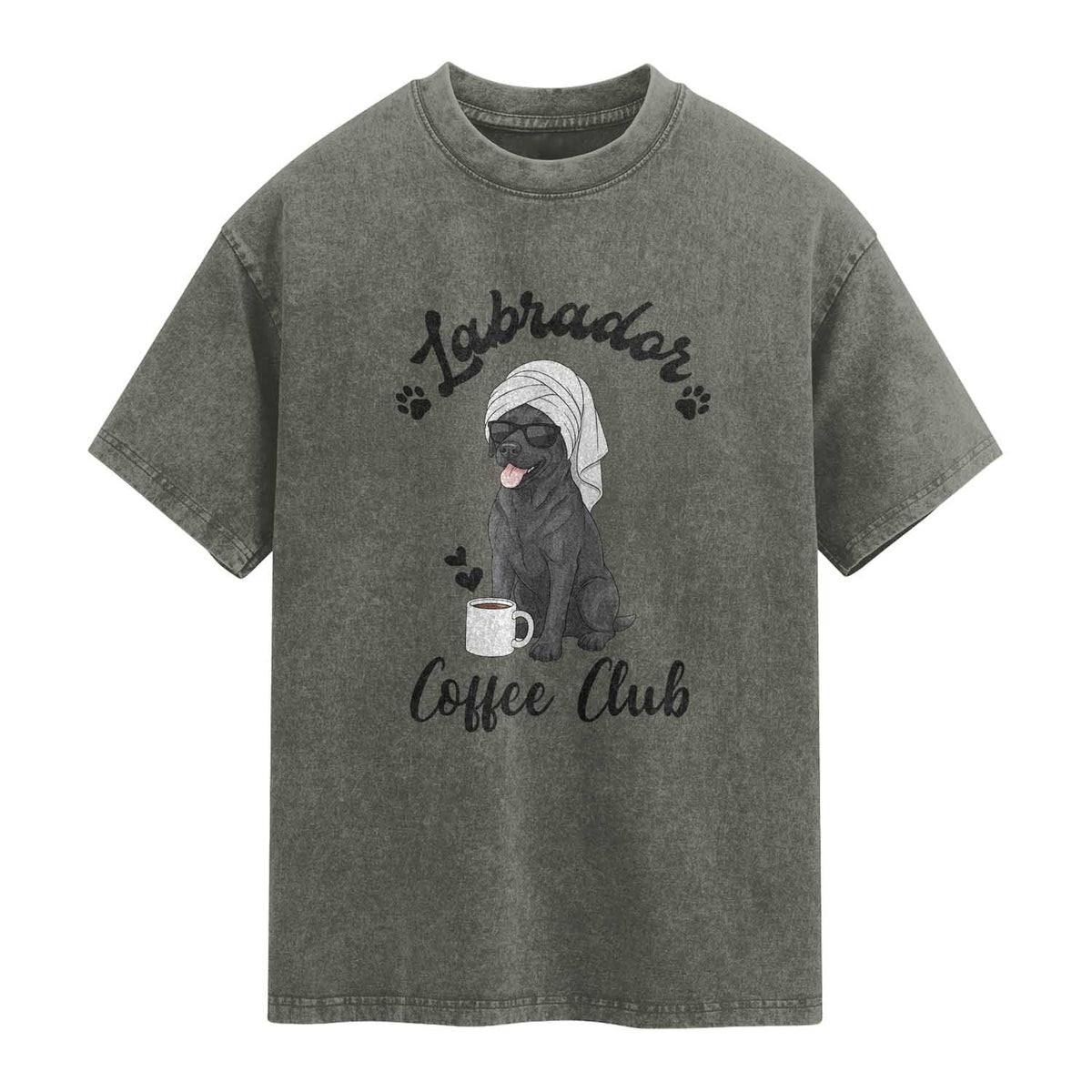Labrador Coffee Club Washed Cotton T-Shirt Funny Dog Lover Gift