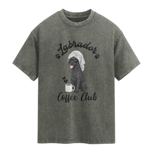 Labrador Coffee Club Washed Cotton T-Shirt Funny Dog Lover Gift