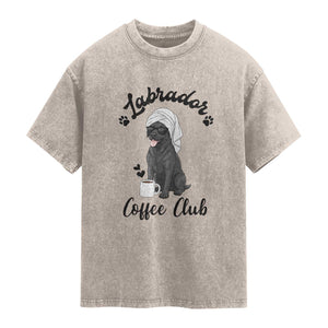 Labrador Coffee Club Washed Cotton T-Shirt Funny Dog Lover Gift