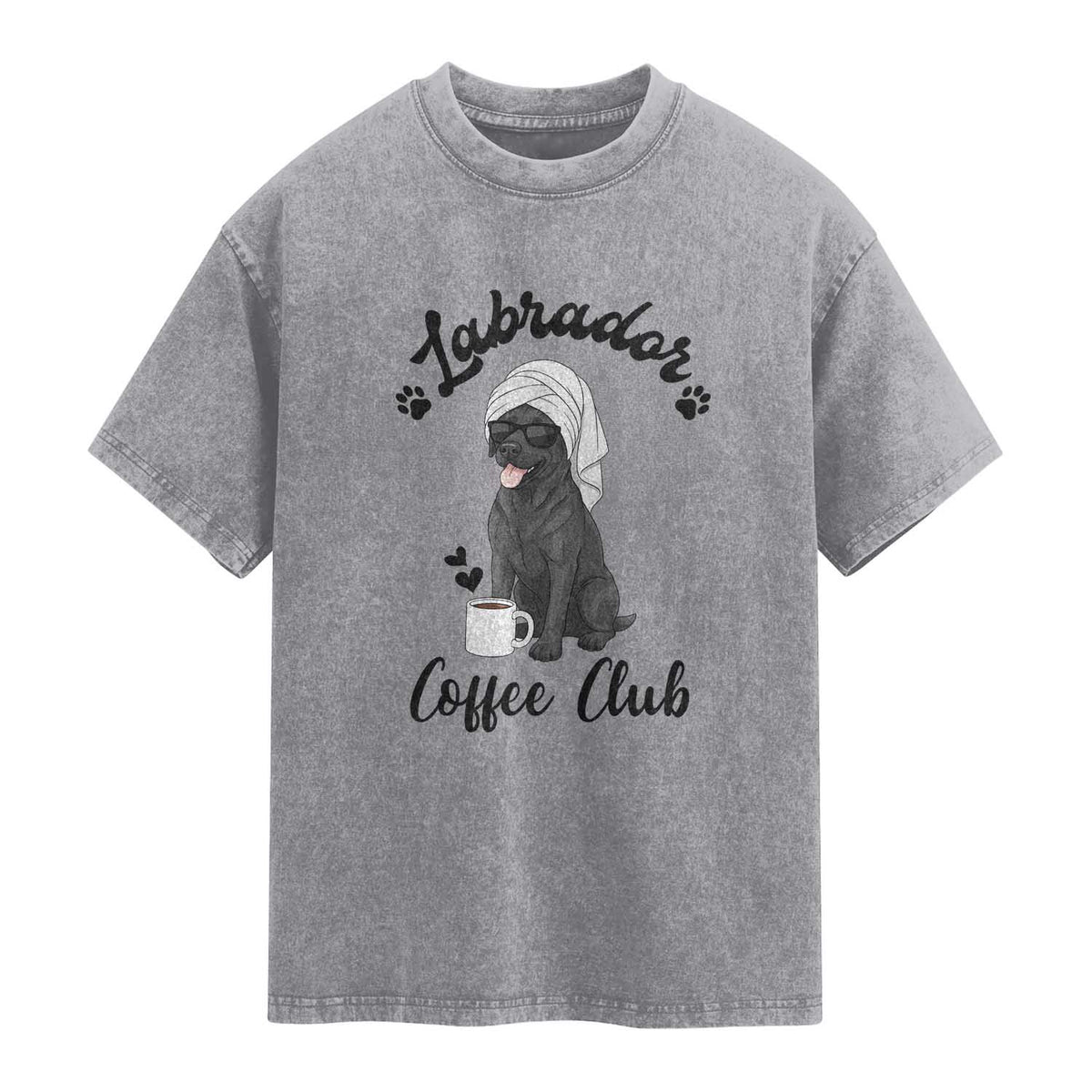 Labrador Coffee Club Washed Cotton T-Shirt Funny Dog Lover Gift