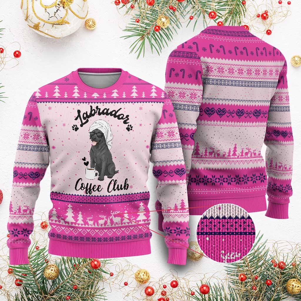Labrador Coffee Club Ugly Christmas Sweater Funny Dog Lover Gift TS12 Hot Pink Print Your Wear