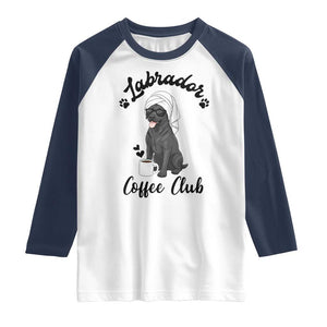 Labrador Coffee Club Raglan Shirt Funny Dog Lover Gift TS12 White Navy Print Your Wear