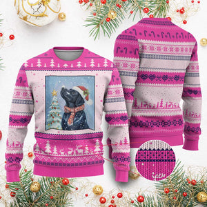 Cute Black Lab Xmas Ugly Christmas Sweater Holiday Dog Lover Gift Idea TS12 Hot Pink Print Your Wear