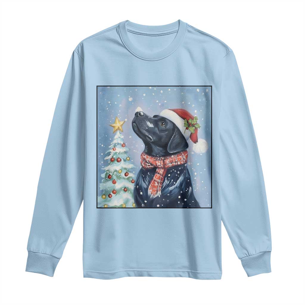 Cute Black Lab Christmas Long Sleeve Shirt Holiday Dog Lover Gift Idea TS12 Light Blue Print Your Wear