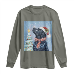 Cute Black Lab Christmas Long Sleeve Shirt Holiday Dog Lover Gift Idea TS12 Military Green Print Your Wear