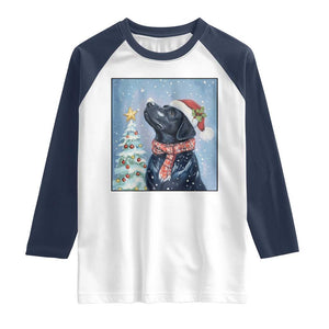 Cute Black Lab Christmas Raglan Shirt Holiday Dog Lover Gift Idea TS12 White Navy Print Your Wear
