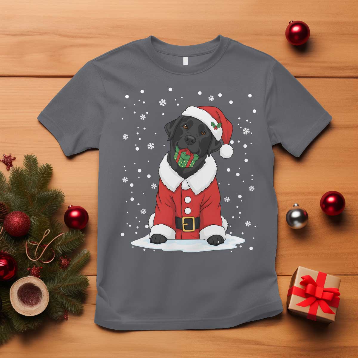 Black Labrador Santa T Shirt Funny Christmas Dog Lover Gift TS12 Charcoal Print Your Wear