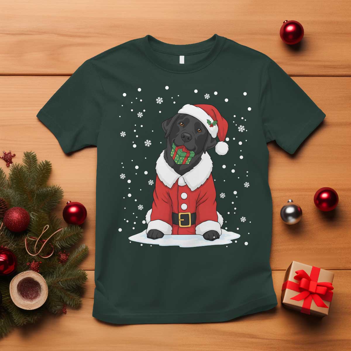 Black Labrador Santa T Shirt Funny Christmas Dog Lover Gift TS12 Dark Forest Green Print Your Wear