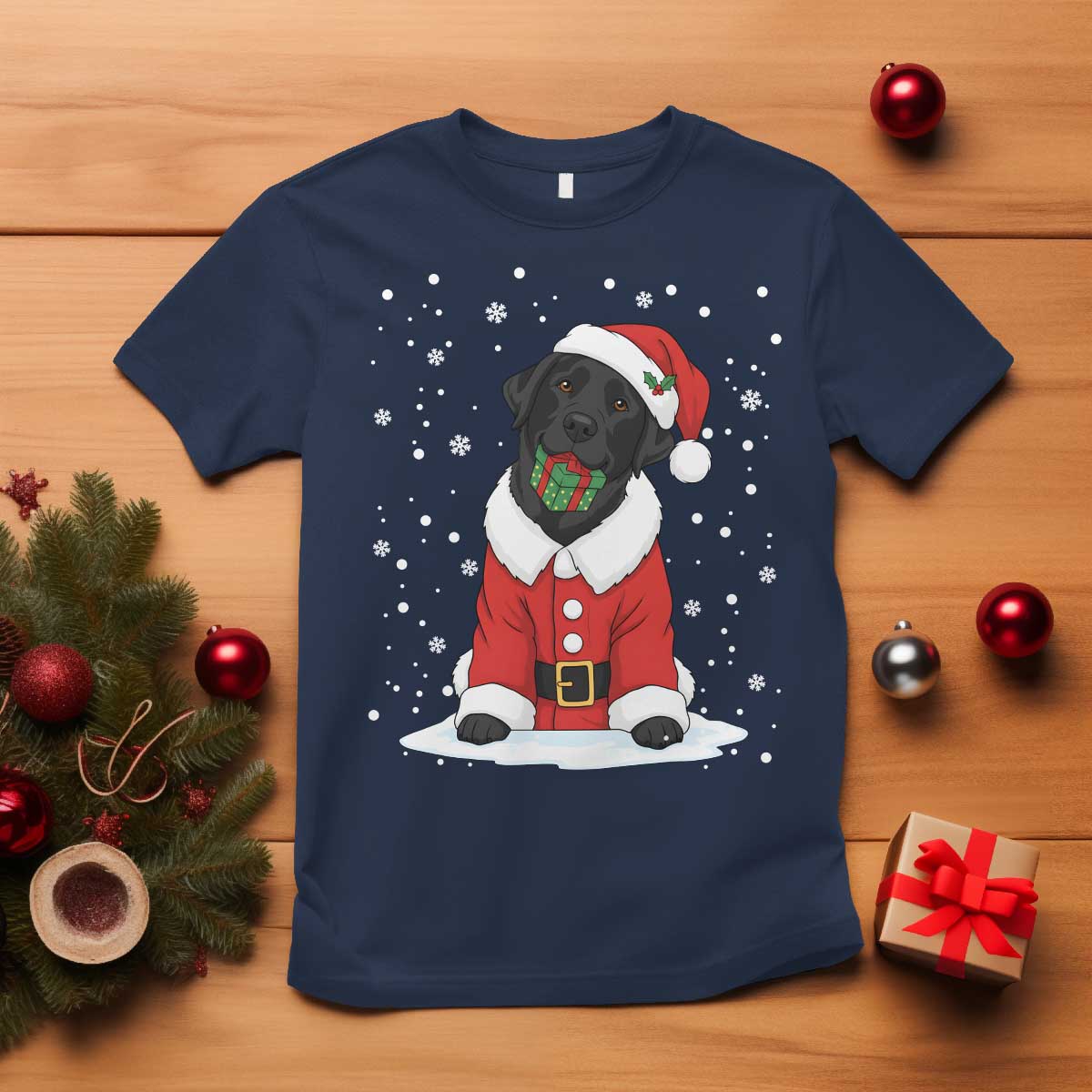 Black Labrador Santa T Shirt Funny Christmas Dog Lover Gift TS12 Navy Print Your Wear
