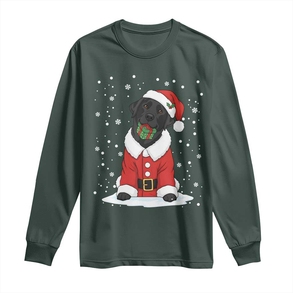 Black Labrador Santa Long Sleeve Shirt Funny Christmas Dog Lover Gift TS12 Dark Forest Green Print Your Wear