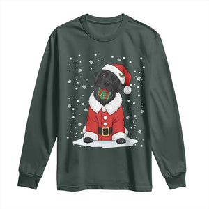 Black Labrador Santa Long Sleeve Shirt Funny Christmas Dog Lover Gift TS12 Dark Forest Green Print Your Wear