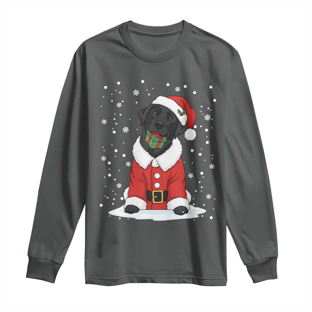 Black Labrador Santa Long Sleeve Shirt Funny Christmas Dog Lover Gift TS12 Dark Heather Print Your Wear