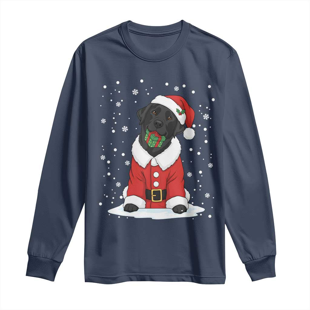 Black Labrador Santa Long Sleeve Shirt Funny Christmas Dog Lover Gift TS12 Navy Print Your Wear
