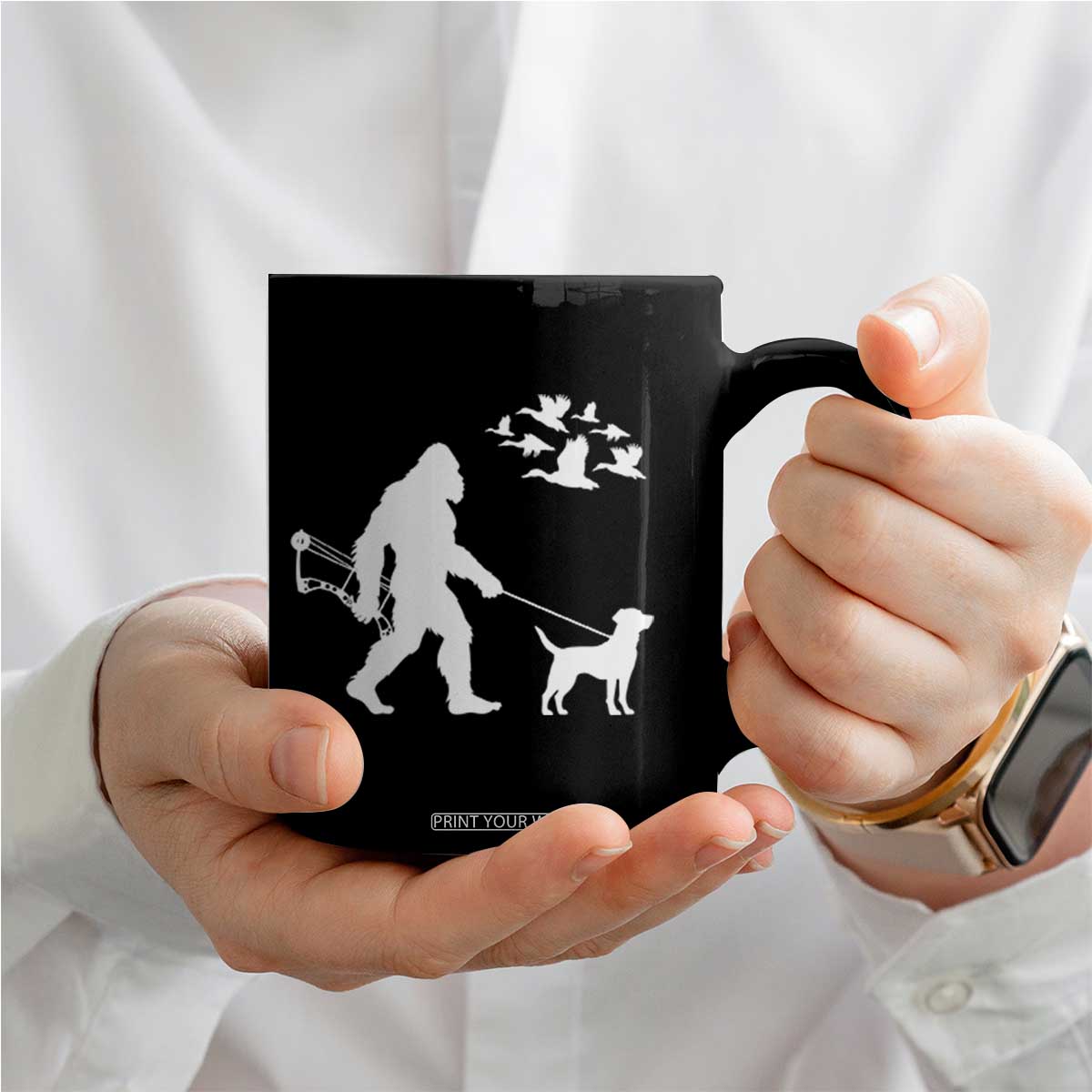 Funny Bow Hunter Coffee Mug Bigfoot Walking Labrador Hunting Dog Gift TS12 Print Your Wear