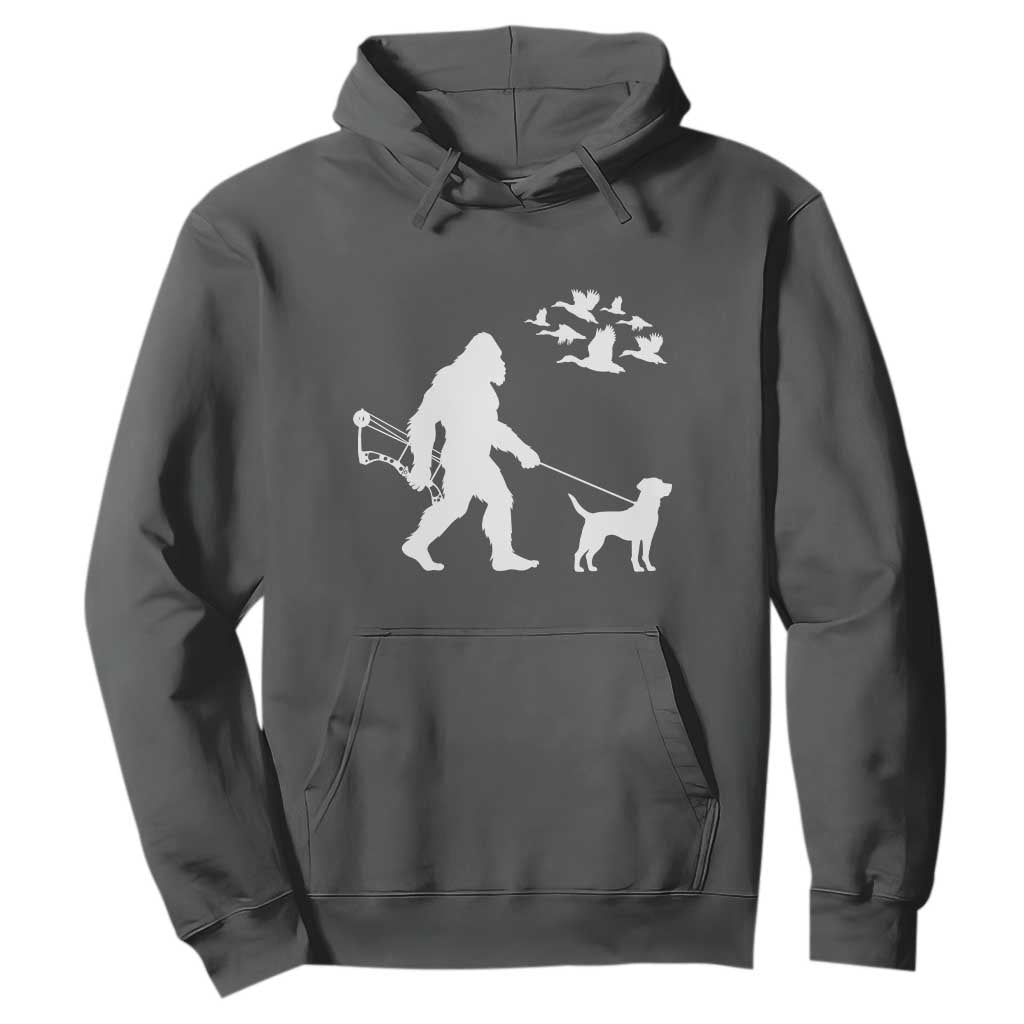 Funny Bow Hunter Hoodie Bigfoot Walking Labrador Hunting Dog Gift TS12 Dark Heather Print Your Wear