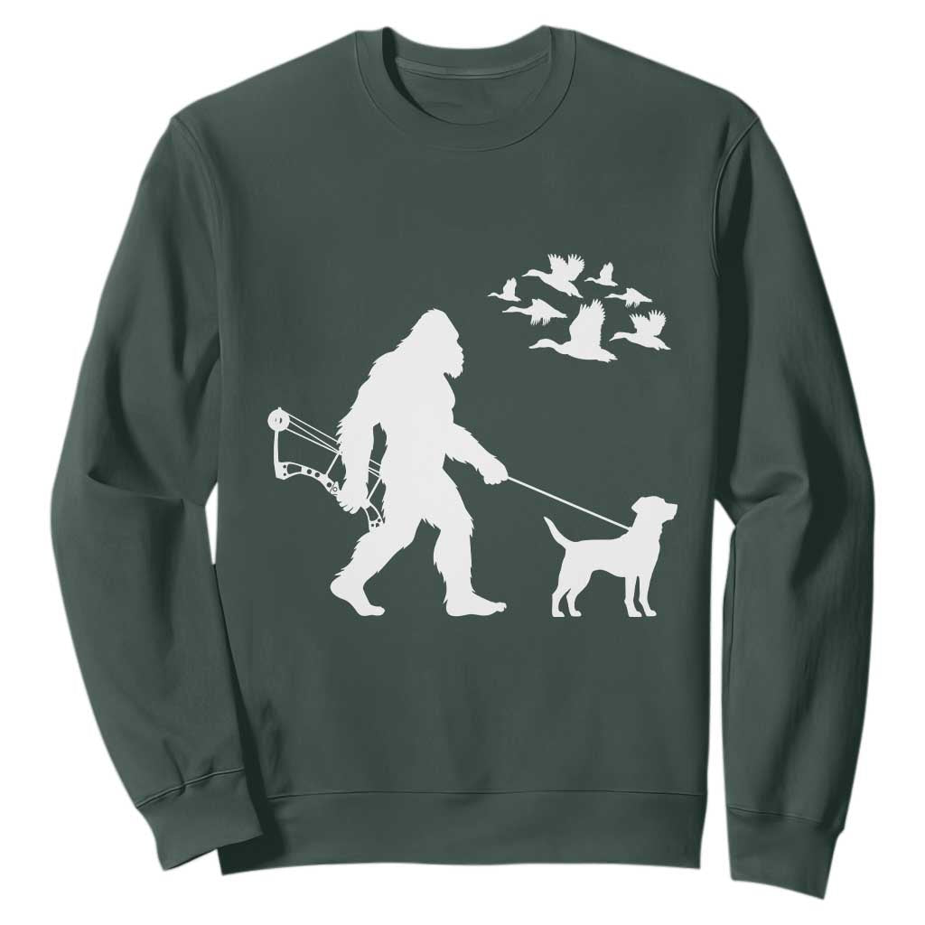 Funny Bow Hunter Sweatshirt Bigfoot Walking Labrador Hunting Dog Gift TS12 Dark Forest Green Print Your Wear