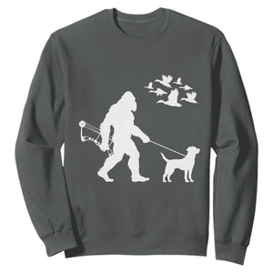 Funny Bow Hunter Sweatshirt Bigfoot Walking Labrador Hunting Dog Gift TS12 Dark Heather Print Your Wear