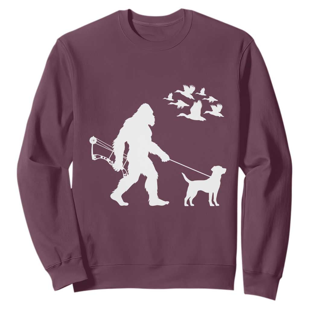 Funny Bow Hunter Sweatshirt Bigfoot Walking Labrador Hunting Dog Gift TS12 Maroon Print Your Wear