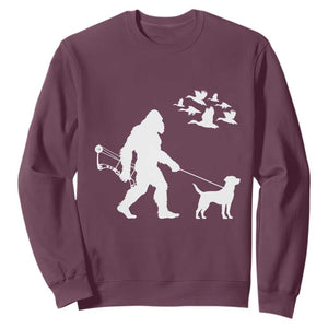 Funny Bow Hunter Sweatshirt Bigfoot Walking Labrador Hunting Dog Gift TS12 Maroon Print Your Wear