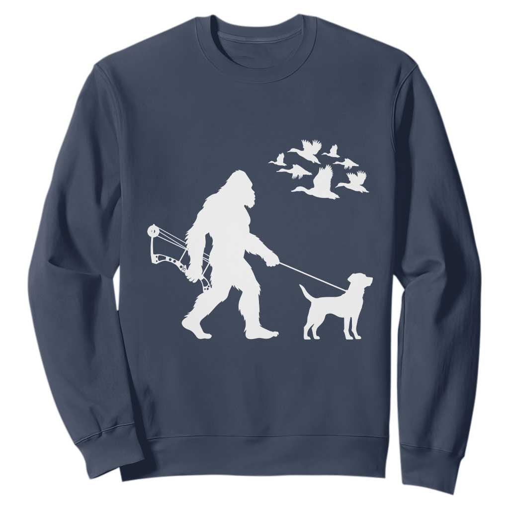Funny Bow Hunter Sweatshirt Bigfoot Walking Labrador Hunting Dog Gift TS12 Navy Print Your Wear