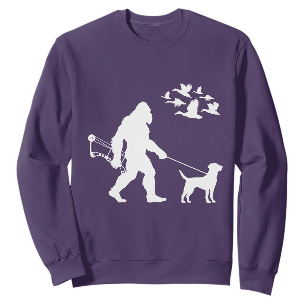 Funny Bow Hunter Sweatshirt Bigfoot Walking Labrador Hunting Dog Gift TS12 Purple Print Your Wear