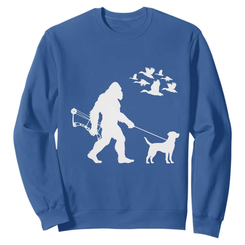 Funny Bow Hunter Sweatshirt Bigfoot Walking Labrador Hunting Dog Gift TS12 Royal Blue Print Your Wear
