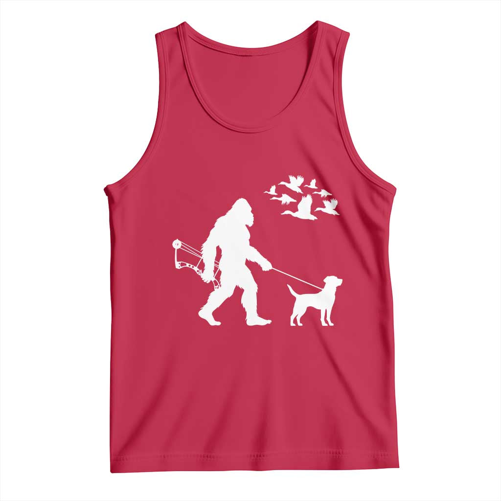 Funny Bow Hunter Tank Top Bigfoot Walking Labrador Hunting Dog Gift TS12 Red Print Your Wear