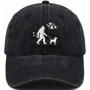 Funny Bow Hunter Washed Cotton Baseball Cap Bigfoot Walking Labrador Hunting Dog Gift TS12 Washed Cap Universal Fit Black Print Your Wear