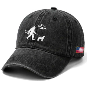 Funny Bow Hunter Washed Cotton Baseball Cap Bigfoot Walking Labrador Hunting Dog Gift TS12 Print Your Wear