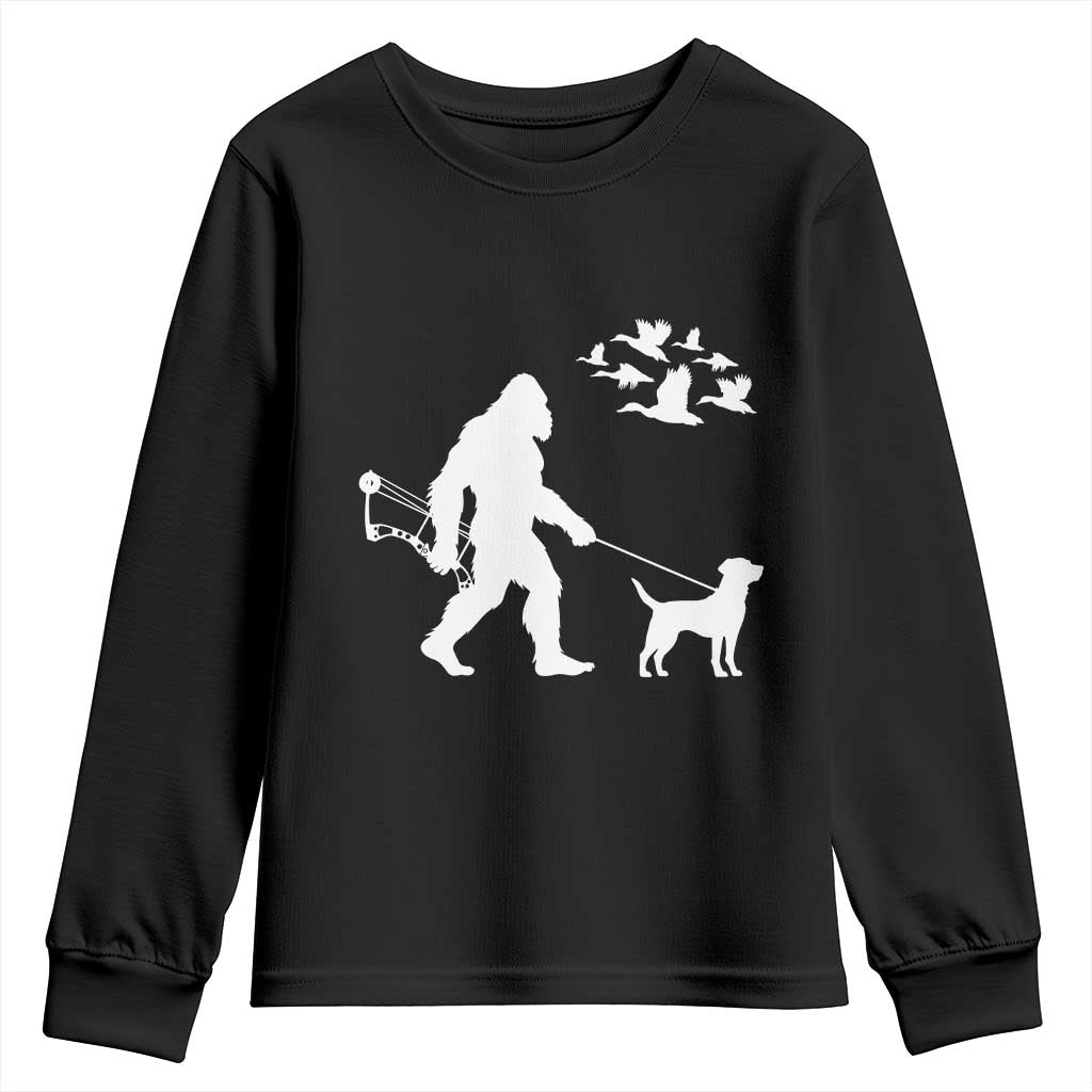 Funny Bow Hunter Youth Sweatshirt Bigfoot Walking Labrador Hunting Dog Gift TS12 Black Print Your Wear