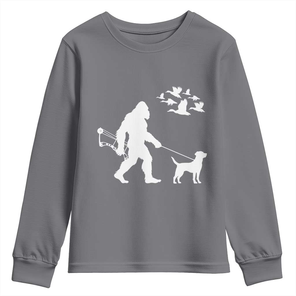 Funny Bow Hunter Youth Sweatshirt Bigfoot Walking Labrador Hunting Dog Gift TS12 Charcoal Print Your Wear