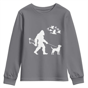 Funny Bow Hunter Youth Sweatshirt Bigfoot Walking Labrador Hunting Dog Gift TS12 Charcoal Print Your Wear