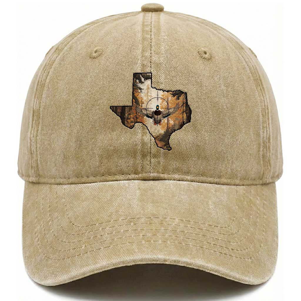 Funny Texas Duck Hunting Season Washed Cotton Baseball Cap Hunter Gift TS12 Washed Cap Universal Fit Khaki Print Your Wear