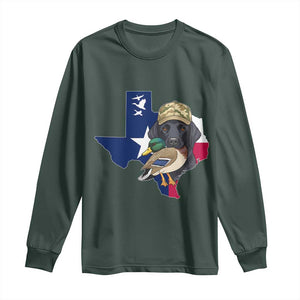 Funny Texas Duck Hunting Season Long Sleeve Shirt Black Labrador Hunter Gift TS12 Dark Forest Green Print Your Wear